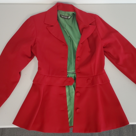 Tracy Feith Like New Red Blazer Suit Jacket Satin Lined w/Removable Peplum Sz 4 - Picture 11 of 16